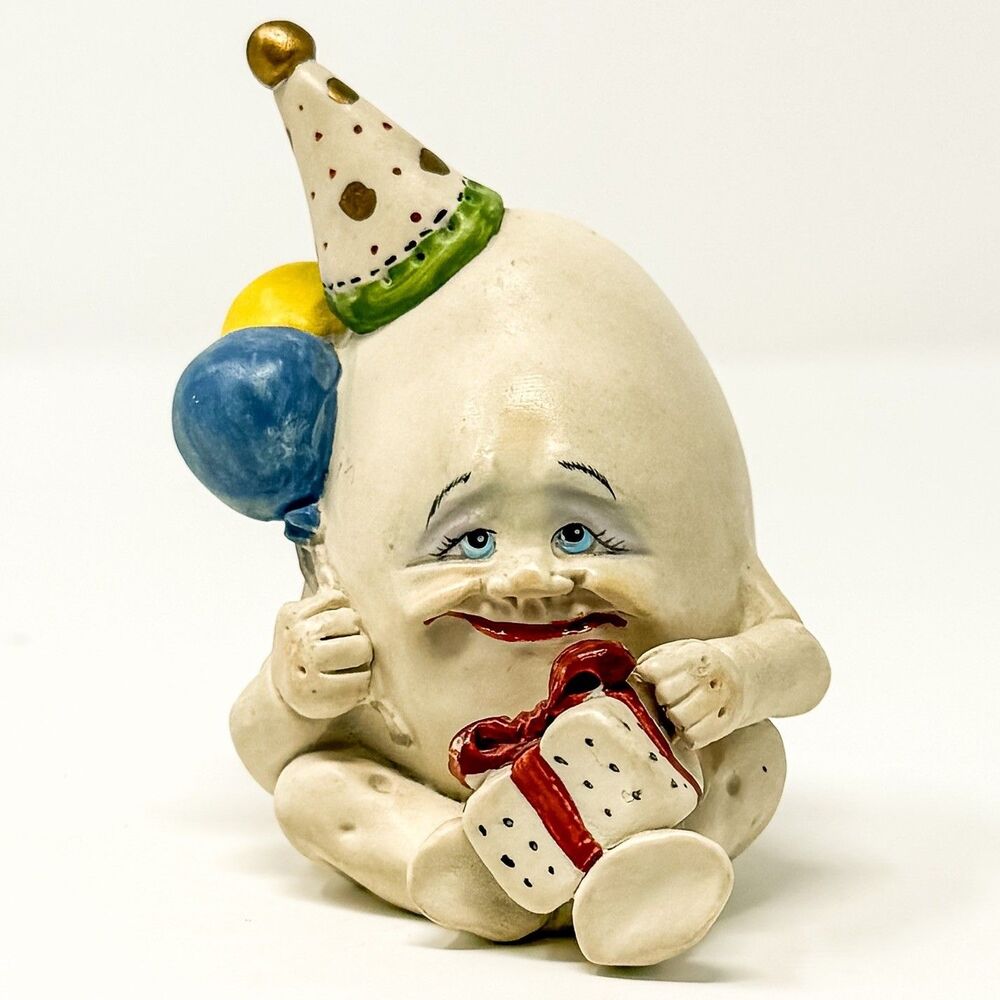 Vintage 1994 Allyson Nagel Birthday Egg Humpty Dumpty Figurine Balloons Gift